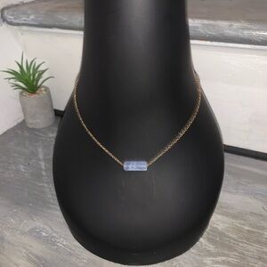 Bar necklace Ice Blue pendant on gold chain comes with length extender 18-21”